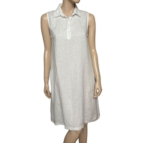 Claudio Milano 100% Linen Sleeveless White Shirt Dress Side Pockets Size Small - Picture 1 of 10